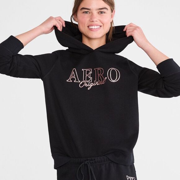 AERO Tops - Aero  Pullover Hoodie Pink Foil Print Logo Athleisure CozyVibes Size Large NWT